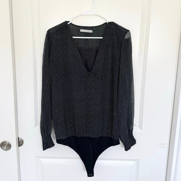 Abercrombie And Fitch Polka Dot Chiffon Blouse Bodysuit Black White XL - Picture 1 of 5